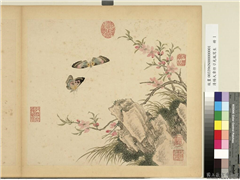清杨大章仿刁光胤写生　册　桃花双蝶,绘画,花草,草虫,山水