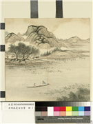 清胡桂夏甸含薰　册　平湖放艇,绘画,山水,人物,树木,花草,建筑,船