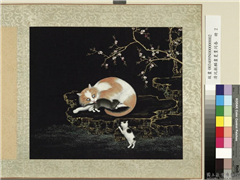 清沈振麟画耄耋同春　册　桃花狸奴,绘画,走兽,花草