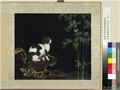 清沈振麟画耄耋同春　册　狸奴黄鹂,绘画,走兽,山水,树木,翎毛