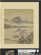 清佛延画油画山水图　册　山水（五）,绘画,山水,树木,建筑