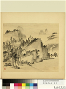 清佟毓秀山水　册　高阁静坐,绘画,山水,人物,树木,建筑