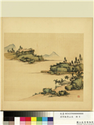 清佟毓秀山水　册　澄江静亭,绘画,山水,树木,建筑