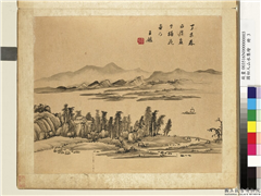 国初人山水集绘　册　清王监平林轻帆,绘画,山水,树木,建筑,船