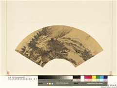 明文徵明沈周唐寅仇英便面合装册　册　明唐寅万山秋色,绘画,山水,人物,树木,建筑