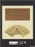 明人画扇　册　明仇英乔松朱阁,绘画,山水,建筑,人物,树木,花草