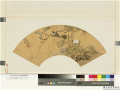 明人画扇面 (丙)　册　明李珍花鸟梧桐,绘画,翎毛,树木,花草,山水