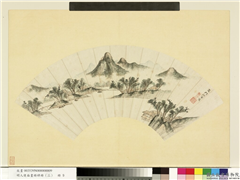 明人便面画册（三）　册　明沈寅春山云树,绘画,山水,人物,树木,建筑