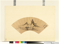 明人便面画册（四）　册　明倪元璐仿米家山,绘画,山水,树木,建筑