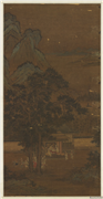 元唐棣山水　轴,绘画,山水,树木,经史-故事,走兽,建筑,车,器用,人物