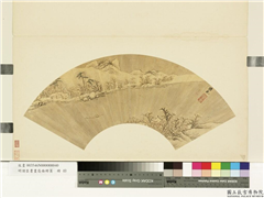 明诸臣书画扇面册页　册　明蒋乾独钓寒江,绘画,山水,树木,建筑,船,人物,器用