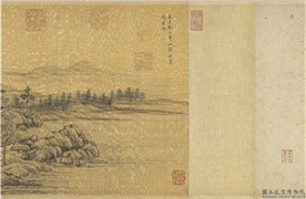 元郑禧聚芳亭图　卷,绘画,山水,建筑,人物,树木