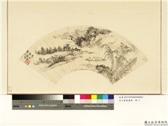 名人便面画册　册　清张鹏翀渔父图,绘画,山水,人物,树木,建筑,船