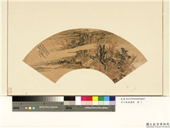 名人便面画册　册　清罗烜仿元人秋林书屋,绘画,山水,建筑,人物,树木
