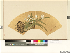 名人便面画册　册　清蒋廷锡水仙寿石,绘画,花草,山水