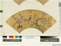 山水人物泥金扇面　册　无款碧桃山鸟,绘画,花草,翎毛