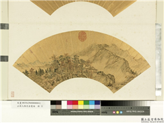山水人物泥金箑面　册　无款秋亭对语,绘画,山水,建筑,人物,树木