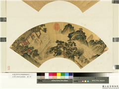 山水人物泥金箑面　册　无款采芝祝颂,绘画,山水,建筑,人物,树木,花草,翎毛,器用