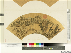 山水人物泥金箑面　册　无款临江闲话,绘画,山水,人物,树木,花草,建筑