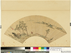 明人画扇（元）　册　明文徵明江渚远山,绘画,山水,人物,树木,走兽,建筑,器用