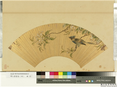 明人画扇（利）　册　明朱士瑛海棠山鹊,绘画,花草,翎毛