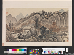 明沈周山水　册　秋日山居,绘画,山水,人物,树木,建筑,器用