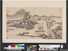 明沈周山水　册　坐赏清江,绘画,山水,建筑,人物,树木