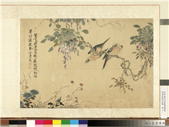 清李敬画花鸟图　册　紫藤蜂鸟,绘画,花草,翎毛,草虫
