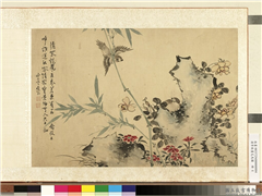 清李敬画花鸟图　册　月季石竹,绘画,翎毛,山水,树木,花草