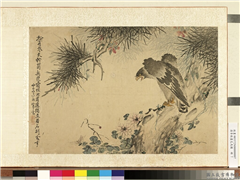 清李敬画花鸟图　册　松菊老鹰,绘画,树木,翎毛,花草,草虫