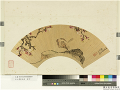 名人书画合册　册　明周之冕桃花双雀,绘画,花草,翎毛
