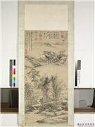 元王蒙山水　轴,绘画,山水,树木,建筑,人物