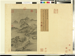 天下名山图 (贞)　册　五代董源兰陵古道图,绘画,山水,树木,建筑,人物