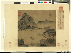 天下名山图 (贞)　册　五代董源化梭亭图,绘画,山水,经史-故事,建筑,人物,船,树木