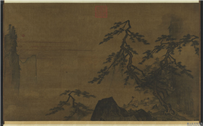 宋马远山水人物　轴,绘画,山水,人物,建筑,树木,花草