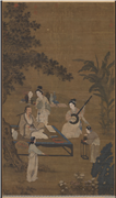 宋李嵩听阮图　轴,绘画,人物,建筑,山水,树木,花草,器用