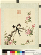 清屈兆麟仿郎世宁花卉　册　碧桃燕子,绘画,花草,翎毛
