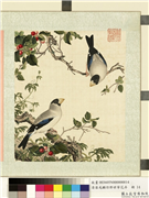 清屈兆麟仿郎世宁花卉　册　樱桃桑鳲,绘画,翎毛,果蔬