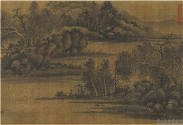 元吴镇夏山欲雨图　卷,绘画,山水,人物,树木,花草,建筑,船,器用