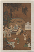 宋人十八学士图　轴,绘画,人物,器用,山水,树木,花草,果蔬,建筑