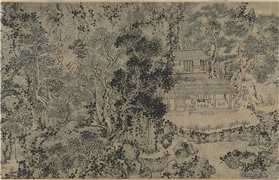 元王蒙芝兰室图　卷,绘画,建筑,山水,人物,佛道人物,树木,花草,器用