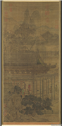宋人拜月图　轴,绘画,山水,人物,树木,建筑,花草,器用