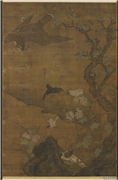 宋人隼击图　轴,绘画,树木,翎毛,花草