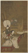 宋人宫沼纳凉图　轴,绘画,山水,人物,树木,花草,果蔬,建筑,器用