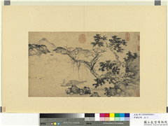 历朝名绘　册　明盛着秋江钓艇　,绘画,山水,人物,树木,花草,翎毛,船,器用