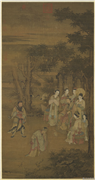 宋人却坐图　轴,绘画,人物,经史-故事,山水,树木,建筑,器用,翎毛