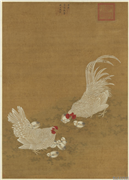 明宣宗画子母鸡图　轴,绘画,翎毛,花草