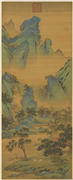 明仇英春山吟赏　轴,绘画,山水,人物,器用,建筑,花草,树木