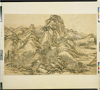 清方琮溪山书屋　轴,绘画,山水,建筑,树木,器用