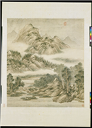 清王炳云峰烟树　轴,绘画,山水,树木,花草,建筑